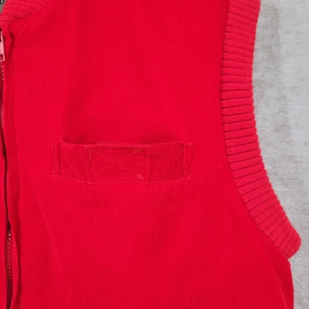 St John's Bay Vintage Micro Corduroy Red Sleeveless Zip Up Puffer Vest